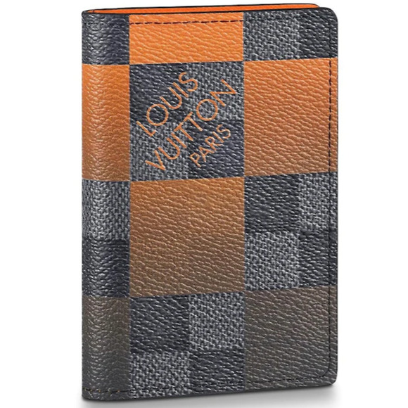 Louis Vuitton Damier Graphite Giant Orange Monogram Logo Pocket Organizer Wallet